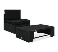 DYRJDJWIDHW Salon de Jardin 2 Pieces Outdoor Wicker Furniture Set Black, All-Weather Resin Sectional Sofa with Glass Coffee Table, Modular Patio Lounge Set for Garden, Terrace, Poolside