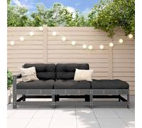DYRJDJWIDHW Salon de Jardin 3 pcs en Bois Massif pin Gris avec Coussins Moelleux, canapé et Repose-Pieds, Ensemble de Meubles d'extérieur pour terrasse Jardin Patio, Design à Lattes et Cadre Robuste