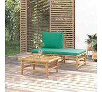 DYRJDJWIDHW Salon de Jardin 3 Pieces Bamboo Outdoor Furniture Set with Green Cushions, Modular Garden Sofa with Coffee Table for Patio, Balcony, Durable & Comfortable Terrace Lounge Set