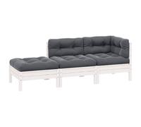 DYRJDJWIDHW Salon de Jardin 3 Pieces Blanc with Cushions Anthracite, Solid Pine Wood Outdoor Furniture Set for Patio Garden, Modular Corner Sofa and Ottoman, Comfortable Relaxation Seating Group