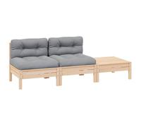 DYRJDJWIDHW Salon de Jardin 3 Pieces en Bois de Pin Massif avec Coussin Gris - Ensemble Canapé et Table Basse Modulable pour Jardin, Terrasse, Balcon - Confortable et Résistant aux Intempéries