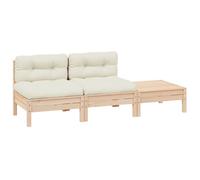DYRJDJWIDHW Salon de Jardin 3 Pieces en Bois de pin Massif avec Coussins crème, Ensemble canapé et Repose-Pieds, Meuble extérieur Robuste pour terrasse ou Jardin, capacité 110 kg