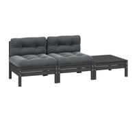 DYRJDJWIDHW Salon de Jardin 3 Pieces en Bois de Pin Massif Gris avec Coussins Anthracite, Ensemble Canapé et Table Basse pour Jardin, Terrasse, Balcon, Meuble Exterieur Durable et Confortable