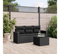 DYRJDJWIDHW Salon de Jardin 4 pcs Noir résine tressée avec Coussins Amovibles, Table en Verre trempé et Rangement intégré, Ensemble canapé de pour terrasse, Patio ou Jardin