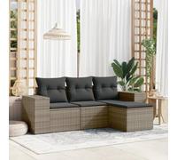 DYRJDJWIDHW Salon de Jardin 4 Pieces en résine tressée Gris avec Coussins Amovibles, Ensemble canapé et Repose-Pieds pour terrasse, Patio ou Jardin, Confortable et Durable, résistant aux UV