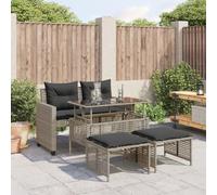 DYRJDJWIDHW Salon de Jardin 4 Pieces Gris Clair avec Coussins - Ensemble Canapé en Poly Rotin Résistant aux UV, Table en Verre Trempé Réglable, Housses Lavables - pour Terrasse, Patio, Jardin