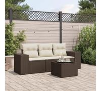 DYRJDJWIDHW Salon de Jardin 4 Pieces Set with Brown Woven Resin Cushions, Outdoor Patio Furniture for Garden Terrace, Durable Rattan Sofa Set with Tempered Glass Table and Removable Covers