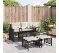 DYRJDJWIDHW Salon de Jardin 4 Places Noir résine tressée avec Coussins et Table en Verre trempé, Ensemble canapé extérieur Confortable pour terrasse ou Patio, Meuble Durable résistant aux UV