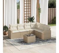 DYRJDJWIDHW Salon de Jardin 7 Pcs en Résine Tressée Beige avec Coussins - Ensemble Canapé d'Extérieur Modulaire pour Terrasse ou Jardin, Table en Verre Trempé, Housse Lavable et Espace de Rangement