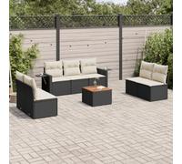 DYRJDJWIDHW Salon de Jardin 8 pcs Noir résine tressée avec Coussins Amovibles, Ensemble canapé Jardin modulaire avec Table Acacia et Housse Lavable pour terrasse, Patio, extérieur