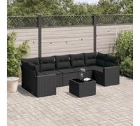 DYRJDJWIDHW Salon de Jardin 8 Pieces Black Wicker Resin Outdoor Furniture Set with Cushions, Waterproof Storage & Tempered Glass Table for Patio, Backyard, Garden