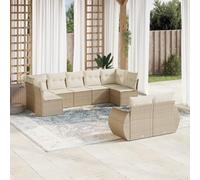 DYRJDJWIDHW Salon de Jardin 9 pcs Beige en résine tressée avec Coussins Amovibles, Ensemble canapé modulaire pour terrasse Patio, Meuble d'extérieur Confortable et Durable avec Housse Lavable