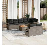 DYRJDJWIDHW Salon de Jardin 9 pcs en résine tressée Gris avec Coussins Amovibles, Ensemble canapé d'angle et Table Acacia pour terrasse, Patio ou Jardin, Meuble extérieur Durable et Confortable