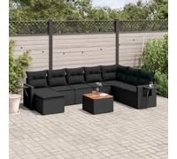 DYRJDJWIDHW Salon de Jardin 9 pcs en résine tressée Noir avec Coussins Amovibles, Ensemble de Meubles de Patio pour terrasse et Jardin, Table d'appoint Pliable et Design modulaire