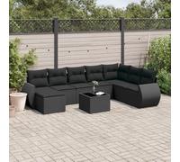DYRJDJWIDHW Salon de Jardin 9 pcs Noir résine tressée avec Coussins Amovibles, Ensemble canapé d'angle et Table en Verre trempé pour terrasse, Patio ou Jardin, Meuble extérieur Durable et Confortable