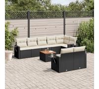 DYRJDJWIDHW Salon de Jardin 9 Pcs Noir Résine Tressée avec Coussins Lavables, Ensemble Canapé Modulaire avec Table Acacia et Housse Amovible pour Terrasse, Patio, Jardin
