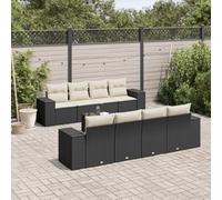 DYRJDJWIDHW Salon de Jardin 9 Pieces Black Wicker Resin Outdoor Furniture Set with Cushions, Glass Top Table, Modular Patio Sofa Set for Garden, Terrace, Backyard, Weatherproof & UV Resistant