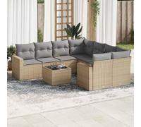 DYRJDJWIDHW Salon de Jardin 9 Pièces en Résine Tressée Beige avec Coussins Gris, Ensemble Canapé d'Extérieur Modulaire avec Table en Verre Trempé et Housse Lavable pour Terrasse, Jardin ou Patio