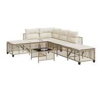 DYRJDJWIDHW Salon de Jardin d'angle 3 Places avec Table et Coussins, Canapé de Jardin en Résine Tressée Beige, Siège Réglable 5 Niveaux, Meuble Extérieur pour Terrasse Patio, Confortable et Durable