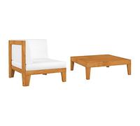 DYRJDJWIDHW Solid Acacia Wood 2-Piece Garden Furniture Set with Cushions - Outdoor Patio Corner Sofa and Table for Terrace, Backyard Weather-Resistant & Comfortable Modular Design (Beige)