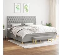 DYRJDJWIDHW Sommier à Lattes 200x200 cm avec Matelas et tête de lit réglable, Gris Clair, Ensemble de lit Adulte Confortable pour Chambre à Coucher, Banc Inclus, Livraison Gratuite