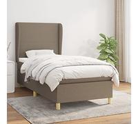 DYRJDJWIDHW Sommier à Lattes avec Matelas 100x200 cm Tissu Taupe, Cadre lit Bois Massif, tête de lit réglable, Matelas Ressorts ensachés, Support Moyen-Dur, pour Chambre Adulte et invités