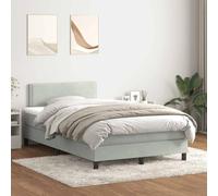 DYRJDJWIDHW Sommier à Lattes avec Matelas 120x210 cm Gris Clair Velours, tête de lit réglable, Ressorts ensachés pour Un Soutien Optimal, surmatelas Inclus pour Un Sommeil réparateur