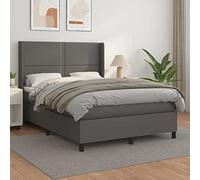 DYRJDJWIDHW Sommier à Lattes avec Matelas 140x200 cm Gris Similicuir, tête de lit réglable, Ressorts ensachés, Support Moyen-Dur, Parfait pour Chambre à Coucher et Guest Room