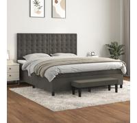 DYRJDJWIDHW Sommier à Lattes avec Matelas 180x200 cm Gris foncé Velours, Tête de lit réglable, Banc de Bout de lit, Support Moyen-Dur pour Un Sommeil réparateur, Ensemble Complet Chambre à Coucher