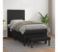 DYRJDJWIDHW Sommier à Lattes avec Matelas 90x190 cm Noir Similicuir, Tête de Lit Réglable, Banc Multifonction, Confort Ferme Moyen pour Chambre Adulte et Appartement Étudiant