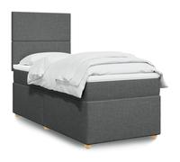DYRJDJWIDHW Sommier à Lattes avec Matelas 90x200 cm Gris Cadre de Lit Tissu Polyester, Matelas à Ressorts Ensachés pour Un Sommeil Réparateur, Tête de Lit Réglable et Surmatelas Confortable Inclus