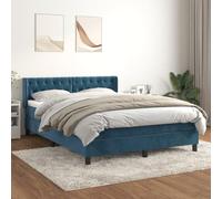 DYRJDJWIDHW Sommier à Lattes avec Matelas Bleu foncé 140x190cm Velours Doux, tête de lit réglable, Ressorts ensachés pour Un Sommeil réparateur, idéal Chambre Adulte et invité