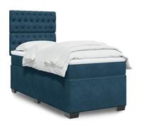 DYRJDJWIDHW Sommier à Lattes avec Matelas Bleu Velours 90x190 cm, tête de lit réglable, Ressorts ensachés pour Un Sommeil réparateur, lit Complet Adulte et Chambre d'amis