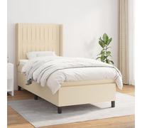 DYRJDJWIDHW Sommier à Lattes avec Matelas Crème 100x200 cm Tissu, Tête de lit réglable, Ressorts ensachés, Support Moyen-Dur, Dormeur Dos et Ventre, Confort Optimal literie