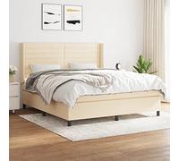 DYRJDJWIDHW Sommier à Lattes avec Matelas crème 160x200 cm Tissu Respirant, tête de lit réglable, Ressorts ensachés pour Sommeil réparateur, idéal Chambre Adulte et invités