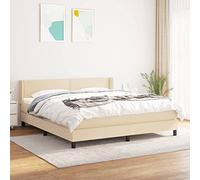 DYRJDJWIDHW Sommier à Lattes avec Matelas Crème 180x200 cm Tissu - Lit Confortable avec tête de lit réglable, Ressorts ensachés Silencieux, Support Moyen-Dur Parfait pour dormeurs Dos et Ventre