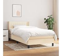 DYRJDJWIDHW Sommier à Lattes avec Matelas crème 90x190 cm Tissu Respirant, tête de lit réglable, Ressorts ensachés pour Sommeil réparateur, Parfait pour Chambre d'adulte et Studio