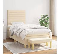 DYRJDJWIDHW Sommier à Lattes avec Matelas et Banc Intégré 90x190 cm Crème Tête de Lit Réglable, Matelas à Ressorts Ensachés Moyen-Dur, Ensemble de Lit Tissu Confortable pour Chambre Adulte