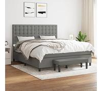 DYRJDJWIDHW Sommier à Lattes avec Matelas et Banc, Lit 180x200 Gris Fonçé, Tête de Lit Réglable, Matelas à Ressorts Ensachés Moyen-Ferme pour Dormeurs Dos et Ventre, Ensemble Literie Tissu Respirant