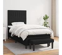 DYRJDJWIDHW Sommier à Lattes avec Matelas intégré 100x200 cm Noir Tissu, Tête de lit réglable, Matelas à Ressorts ensachés pour Un Sommeil réparateur, Banc de Bout de lit Inclus