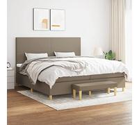 DYRJDJWIDHW Sommier à Lattes avec Matelas intégré 200x200 cm, Tête de lit réglable, Matelas à Ressorts ensachés pour Un Sommeil réparateur, Cadre en Tissu Taupe Durable, Banc de Bout de lit Inclus
