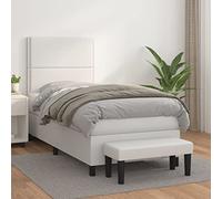 DYRJDJWIDHW Sommier à Lattes avec Matelas Intégré 90x190 cm Blanc Similicuir, Tête de Lit Réglable, Banc Multifonction, Confort Ferme et Durable pour Chambre à Coucher