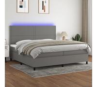 DYRJDJWIDHW Sommier à Lattes avec Matelas intégré et Bande LED, tête de lit réglable, Cadre lit 200x200 cm Gris foncé, pour Chambre Adulte et Suite parentale Confortable