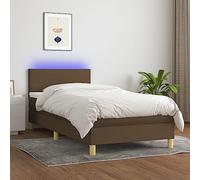DYRJDJWIDHW Sommier à Lattes avec Matelas intégré et éclairage LED Marron foncé 90x190cm, tête de lit réglable, Ressorts ensachés Silencieux, surmatelas Doux pour Chambre à Coucher Moderne