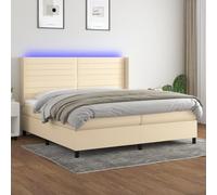 DYRJDJWIDHW Sommier à Lattes avec Matelas intégré et éclairage LED, tête de lit réglable, 200x200 cm, Tissu crème Respirant, pour Chambre à Coucher Adulte et Suite parentale Confortable
