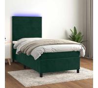 DYRJDJWIDHW Sommier à Lattes avec Matelas intégré et tête de lit réglable, Bande LED RGB, Velours Vert foncé, 100x200 cm, pour Chambre Adulte Chambre d'amis, literie complète et Confortable