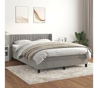 DYRJDJWIDHW Sommier à Lattes avec Matelas intégré Gris Clair 140x190cm Velours Confortable, tête de lit réglable, Ressorts ensachés pour Sommeil réparateur, idéal Chambre Adulte et invité