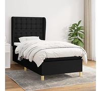 DYRJDJWIDHW Sommier à Lattes avec Matelas Noir 100x200 cm Tissu, Cadre de lit Robuste, Tête de lit réglable, Matelas Ressorts ensachés, Support Moyen-Dur, Idéal Chambre à Coucher et Studio