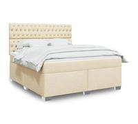 DYRJDJWIDHW Sommier à Lattes avec Matelas Ressorts ensachés 180x200 cm, Tête de lit réglable et Surmatelas Confortable, Ensemble Lit Crème en Tissu Polyester pour Chambre à Coucher, Dormez Mieux