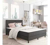 DYRJDJWIDHW Sommier à Lattes de lit 180x200 cm Gris foncé Tissu avec Matelas Ressorts, Cadre Robuste MDF métal, surmatelas Amovible Lavable pour Chambre à Coucher